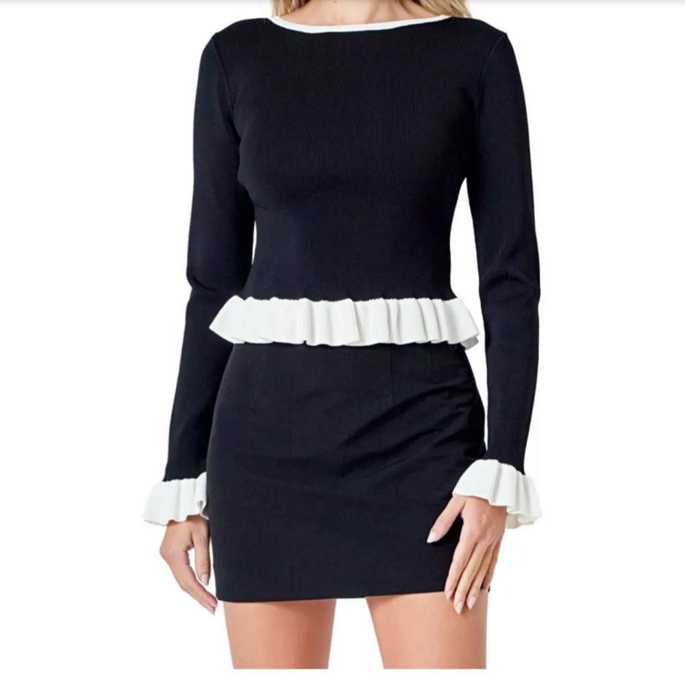Endless Rose Black Dress with White Ruffle Accents